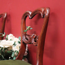 Load image into Gallery viewer, x SOLD Set of Two Antique English Hall Chairs, or Dining, Kitchen Chairs. Green Velvet Chairs B11097