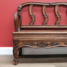 Load image into Gallery viewer, x SOLD Antique French Oak Hall Seat, Entry Slat Back Chair Bench Seat Chair Settle B10654