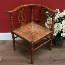 Load image into Gallery viewer, x SOLD Antique French Corner Chair Oak and Rush Seat Music Chair Bedroom Chair Armchair B10748