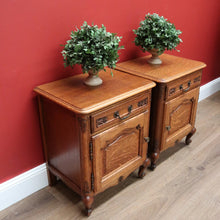Load image into Gallery viewer, x SOLD Pair of Vintage French Lamp Tables or Bedside Tables Drawer and Cupboard Storage B10664