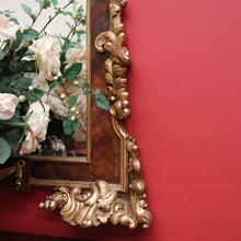 Load image into Gallery viewer, x SOLD Antique Italian Mirror, Antique Gilt and Burr Walnut Wall Hall or Vanity Mirror. B9806