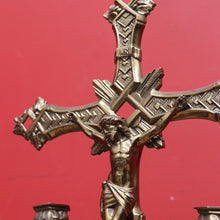 Load image into Gallery viewer, x SOLD Antique French Brass Church Altar Cross Crucifix Trio with Candle Stick Holders B10547