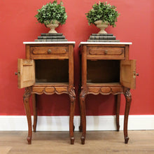 Load image into Gallery viewer, x SOLD Antique Bedside Tables Cabinets, Lamp Side Tables Antique French Oak and Marble Tops B10297