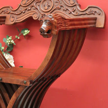 Load image into Gallery viewer, x SOLD Vintage French X Frame Hall Chair, Carved Savonarola Cross Frame Office Chair. B10271