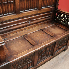 Load image into Gallery viewer, x SOLD Antique French Oak Gothic Hall Seat with Lift Lid Storage, Carved Knights B11200