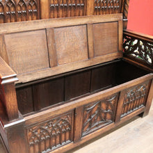 Load image into Gallery viewer, x SOLD Antique French Oak Gothic Hall Seat with Lift Lid Storage, Carved Knights B11200