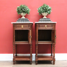 Load image into Gallery viewer, x SOLD Pair of Antique Bedside Cabinets, French Oak and Marble Lamp Tables B10574