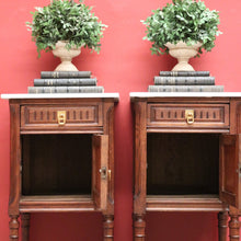 Load image into Gallery viewer, x SOLD Pair of Antique Bedside Cabinets, French Oak and Marble Lamp Tables B10574