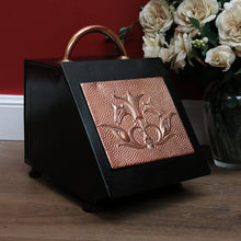 Load image into Gallery viewer, x SOLD Antique French Art Nouveau Copper and Iron Coal Scuttle Storage Box Magazine or Holder Kindling B10719