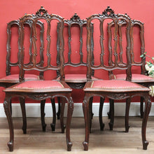 Load image into Gallery viewer, x SOLD Antique French Oak and Burgundy Leather Dining Chairs or Six Kitchen Chairs B11245