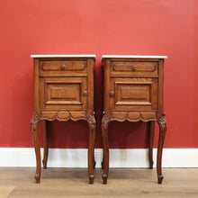 Load image into Gallery viewer, x SOLD Antique Bedside Tables Cabinets, Lamp Side Tables Antique French Oak and Marble Tops B10297