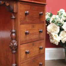 Load image into Gallery viewer, x SOLD Antique English Davenport Desk Walnut and Leather Four Drawer Writing Slope Desk. B11276