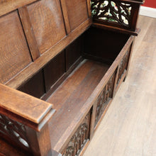 Load image into Gallery viewer, x SOLD Antique French Oak Gothic Hall Seat with Lift Lid Storage, Carved Knights B11200