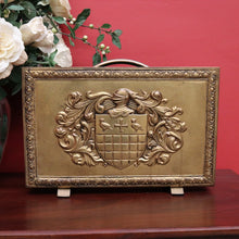 Load image into Gallery viewer, Antique French Brass Ipad Magazine Holder, French Coat of Arms Kindling Basket. B10334