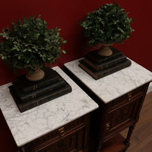 Load image into Gallery viewer, x SOLD Pair of Antique Bedside Cabinets, French Oak and Marble Lamp Tables B10574