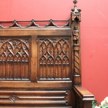 Load image into Gallery viewer, x SOLD Antique French Oak Gothic Hall Seat with Lift Lid Storage, Carved Knights B11200