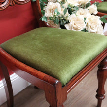 Load image into Gallery viewer, x SOLD Set of Two Antique English Hall Chairs, or Dining, Kitchen Chairs. Green Velvet Chairs B11097