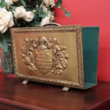 Load image into Gallery viewer, x SOLD Antique French Brass Ipad Magazine Holder, French Coat of Arms Kindling Basket. B10334