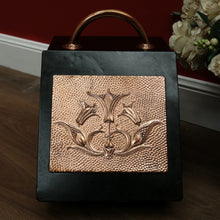 Load image into Gallery viewer, x SOLD Antique French Art Nouveau Copper and Iron Coal Scuttle Storage Box Magazine or Holder Kindling B10719