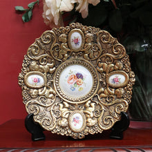 Load image into Gallery viewer, x SOLD Antique Italian Brass and Porcelain Display Plate with Cupids and Floral Detail. B11292
