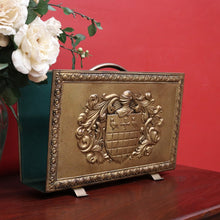 Load image into Gallery viewer, x SOLD Antique French Brass Ipad Magazine Holder, French Coat of Arms Kindling Basket. B10334