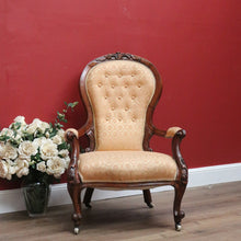 Load image into Gallery viewer, x SOLD Antique English Grandfather Chair, Walnut and Fabric Button Backed Armchair Seat B10991