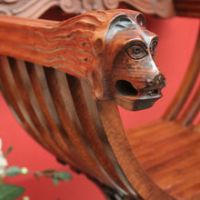 Load image into Gallery viewer, x SOLD Vintage French X Frame Hall Chair, Carved Savonarola Cross Frame Office Chair. B10271