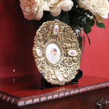 Load image into Gallery viewer, x SOLD Antique Italian Brass and Porcelain Display Plate with Cupids and Floral Detail. B11292