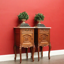 Load image into Gallery viewer, x SOLD Antique French Bedside Tables, Pair of Lamp Side Table, Cabinets with Marble Top B10299
