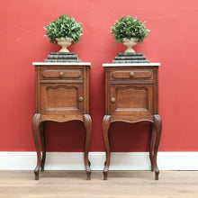 Load image into Gallery viewer, Antique French Bedside Cabinets, Oak and Marble Bedside Tables, Lamp Side Tables B10551