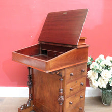 Load image into Gallery viewer, x SOLD Antique English Davenport Desk Walnut and Leather Four Drawer Writing Slope Desk. B11276