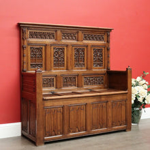Load image into Gallery viewer, x SOLD Antique French Hall Seat, French Carved Oak Blanket Box, Seat Chair Bench Settle. B10527
