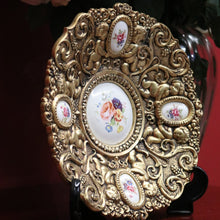 Load image into Gallery viewer, x SOLD Antique Italian Brass and Porcelain Display Plate with Cupids and Floral Detail. B11292
