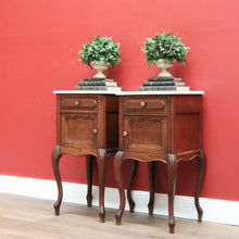 Load image into Gallery viewer, x SOLD Antique French Bedside Cabinets, Oak and Marble Bedside Tables, Lamp Side Tables B10551