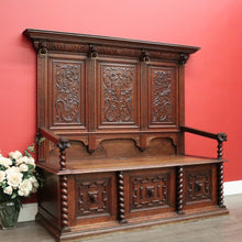 Load image into Gallery viewer, x SOLD Antique French Hall Seat, Lift Lid Blanket Shoe Box Hall Settle Bench Seat Chair. B10144