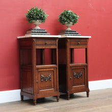 Load image into Gallery viewer, x SOLD Antique Bedside Tables, French Oak and Marble Lamp Table, Side Tables, Bedsides B10880