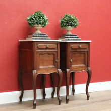 Load image into Gallery viewer, x SOLD Antique French Bedside Cabinets, Oak and Marble Bedside Tables, Lamp Side Tables B10551