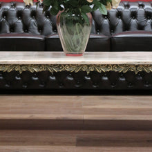 Load image into Gallery viewer, x SOLD Vintage Italian Gilt Brass and Marble Coffee Table with Floral Detail to the apron B11205