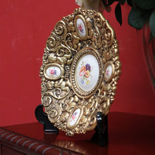 Load image into Gallery viewer, x SOLD Antique Italian Brass and Porcelain Display Plate with Cupids and Floral Detail. B11292