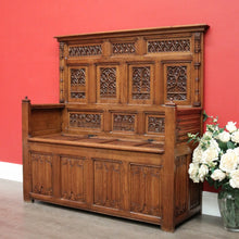 Load image into Gallery viewer, x SOLD Antique French Hall Seat, French Carved Oak Blanket Box, Seat Chair Bench Settle. B10527