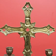 Load image into Gallery viewer, x SOLD Antique French Brass Church Altar Cross Crucifix Trio with Candle Stick Holders B10547