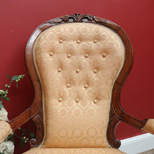 Load image into Gallery viewer, x SOLD Antique English Grandfather Chair, Walnut and Fabric Button Backed Armchair Seat B10991