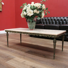 Load image into Gallery viewer, x SOLD Vintage Italian Gilt Brass and Marble Coffee Table with Floral Detail to the apron B11205