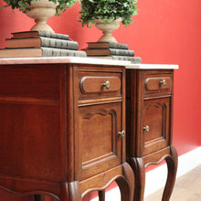Load image into Gallery viewer, x SOLD Antique French Bedside Cabinets, Oak and Marble Bedside Tables, Lamp Side Tables B10551