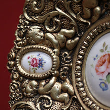 Load image into Gallery viewer, x SOLD Antique Italian Brass and Porcelain Display Plate with Cupids and Floral Detail. B11292