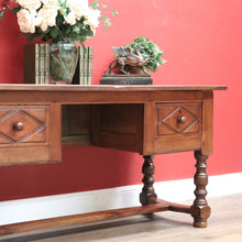 Load image into Gallery viewer, x SOLD Antique French Brittany Cherrywood 2 Drawers Office Writing Desk Hall Foyer Table with Stretcher Base B10724