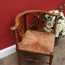 Load image into Gallery viewer, x SOLD Antique French Corner Chair Oak and Rush Seat Music Chair Bedroom Chair Armchair B10748
