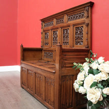 Load image into Gallery viewer, x SOLD Antique French Hall Seat, French Carved Oak Blanket Box, Seat Chair Bench Settle. B10527