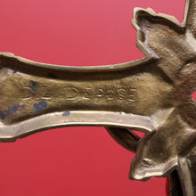 Load image into Gallery viewer, x SOLD Antique French Brass Church Altar Cross Crucifix Trio with Candle Stick Holders B10547