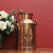 Load image into Gallery viewer, Vintage Copper Milk Can and Lid, Umbrella Holder, Stamped WBG 420. Door Stop B10757